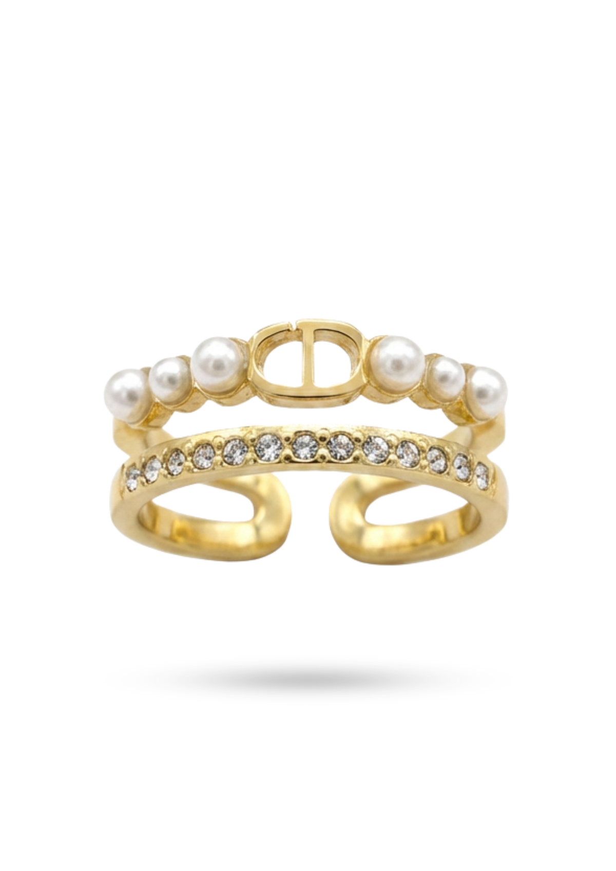 Bague Maille Marine Perles et Strass or