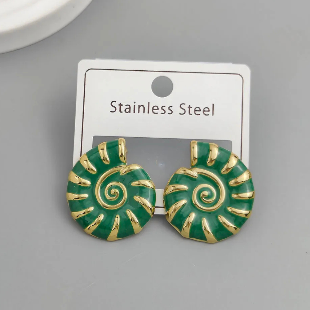 Boucles d'Oreilles Coquillage Or et vert