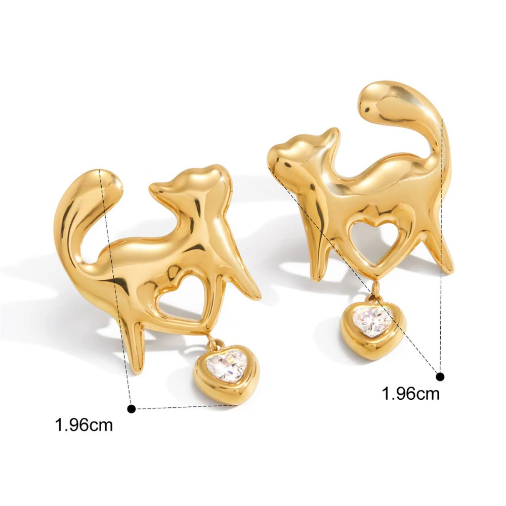 Boucles d'Oreilles Chat Amour doré