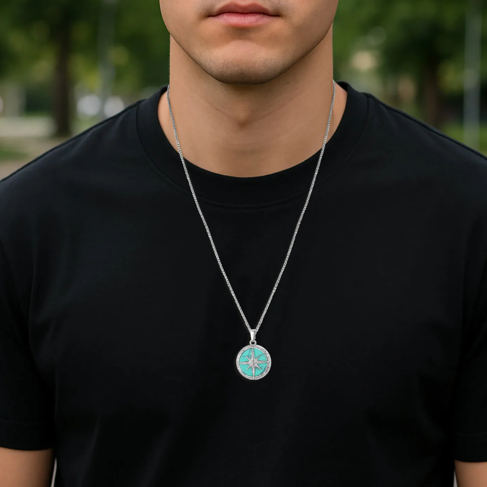 Collier Boussole Argent Homme compas