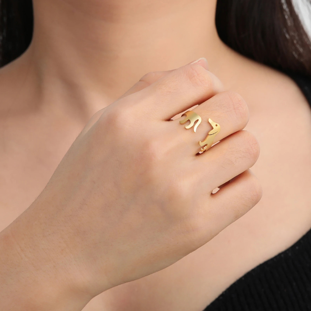 Bague Chien Ajustable or