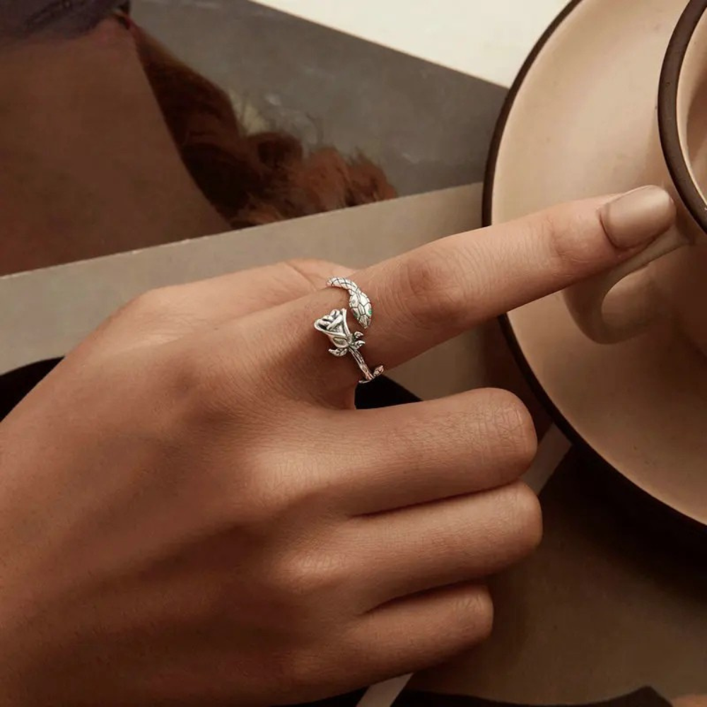 Bague Fleur et Serpent argent