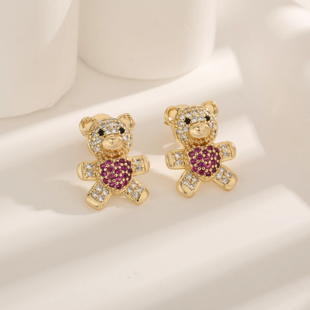 Boucles d'Oreilles Ourson Doré acier