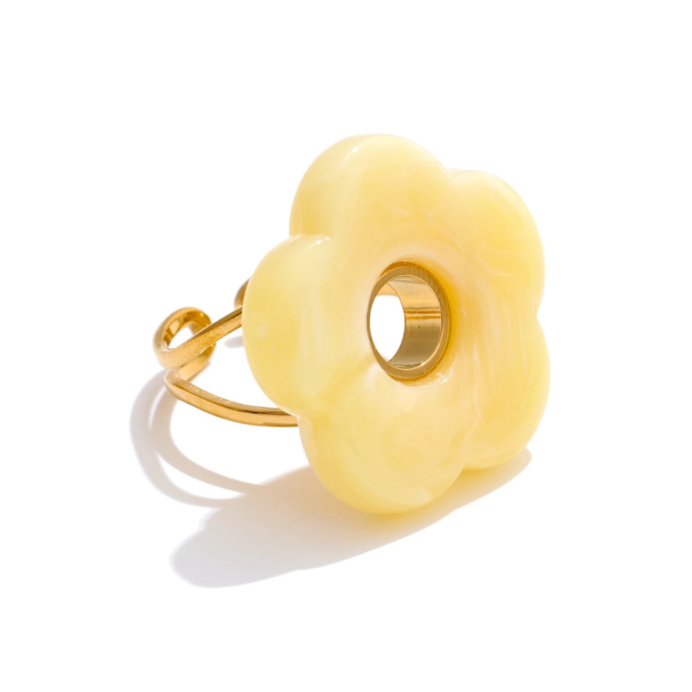 Bague Fleur Résine jaune
