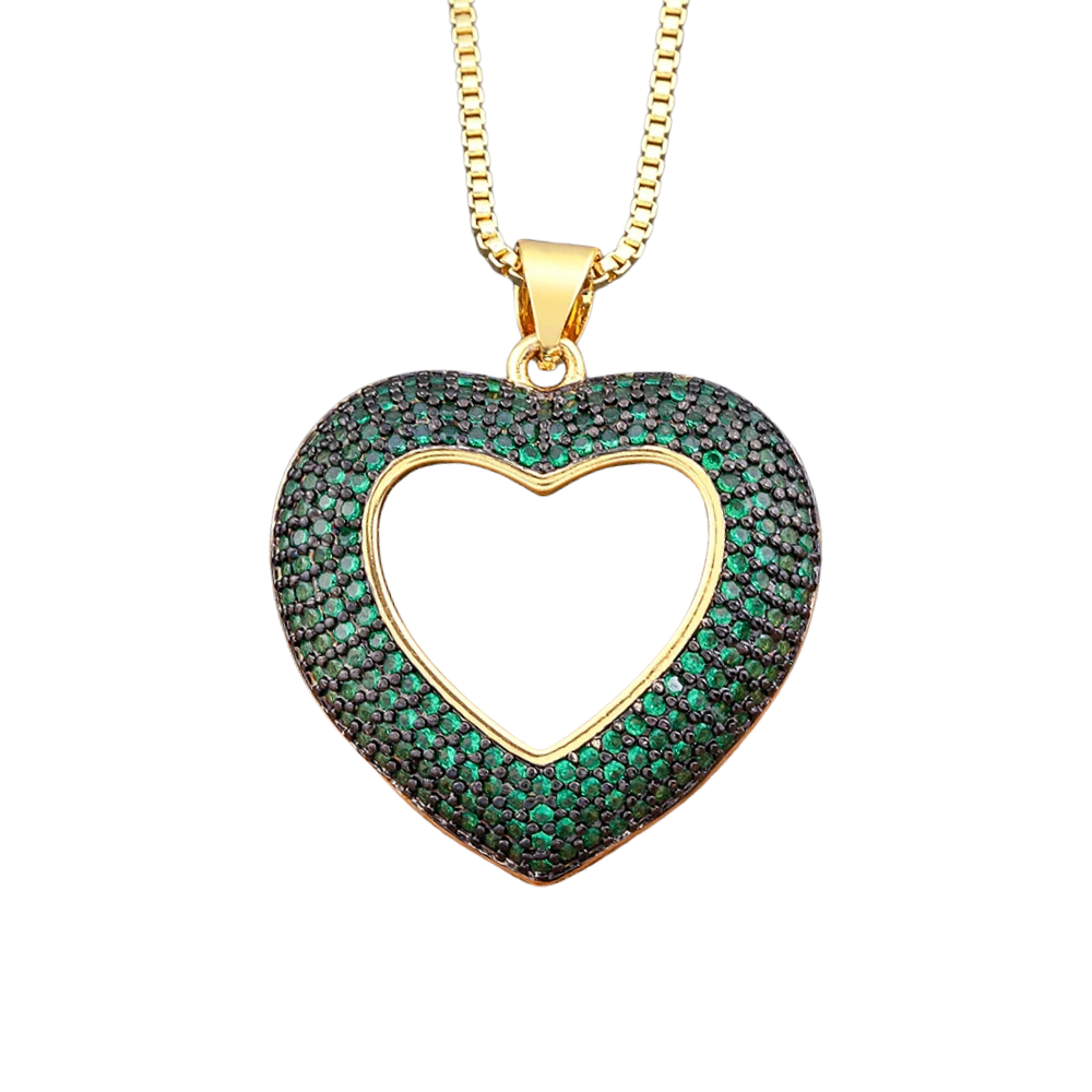 Collier Pendentif Coeur Strass Couleur vert femme
