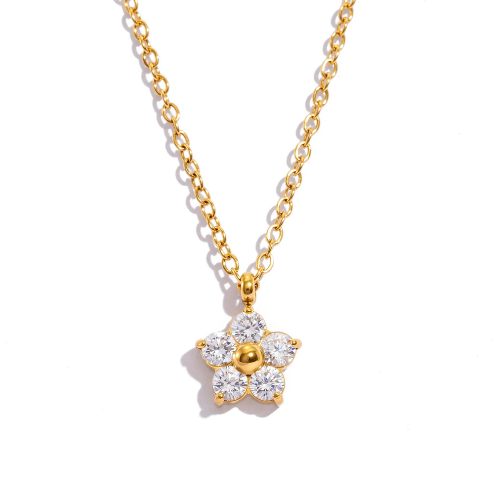 Collier petite Fleur Strass blanc