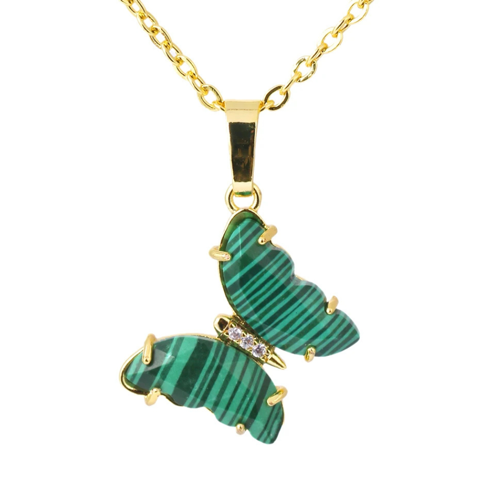 Collier Papillon Pierre vert
