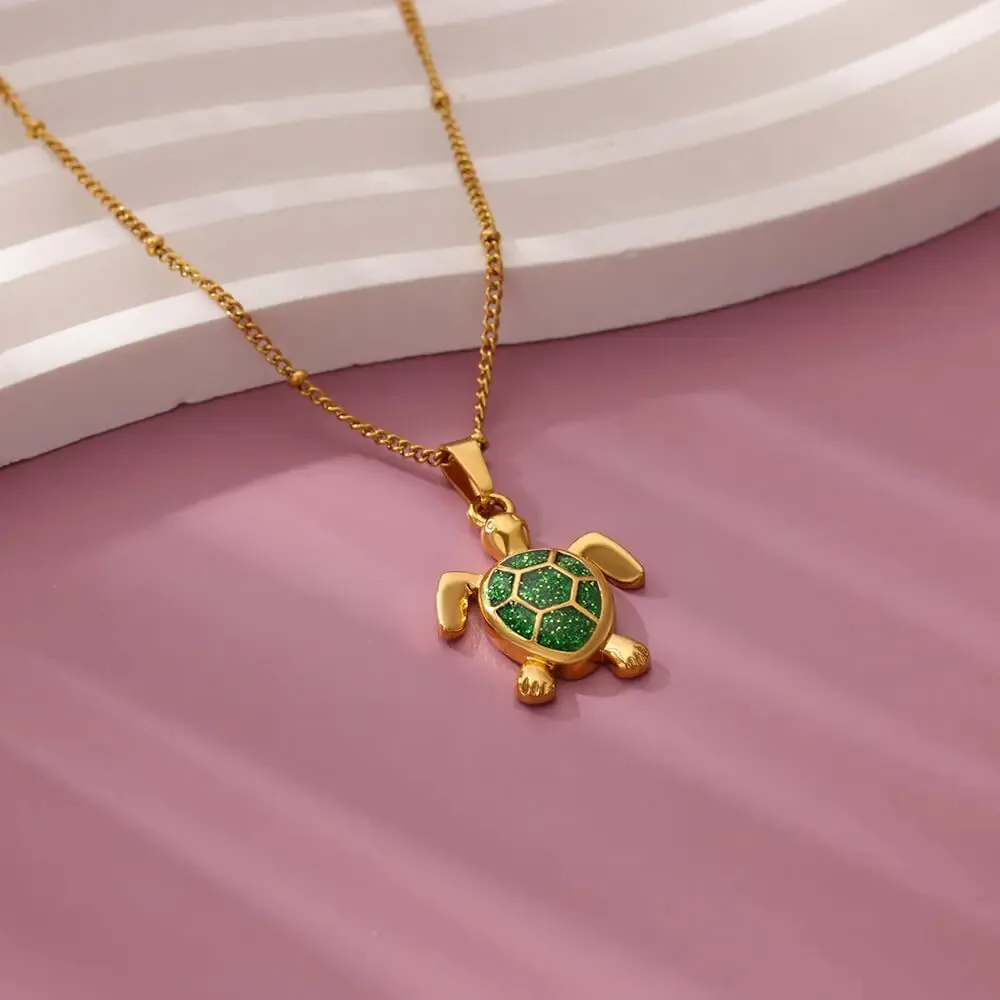 Collier Tortue Doré et verte or