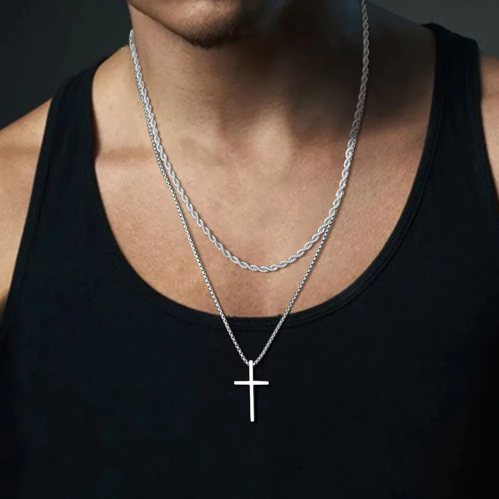 Collier Croix Homme acier