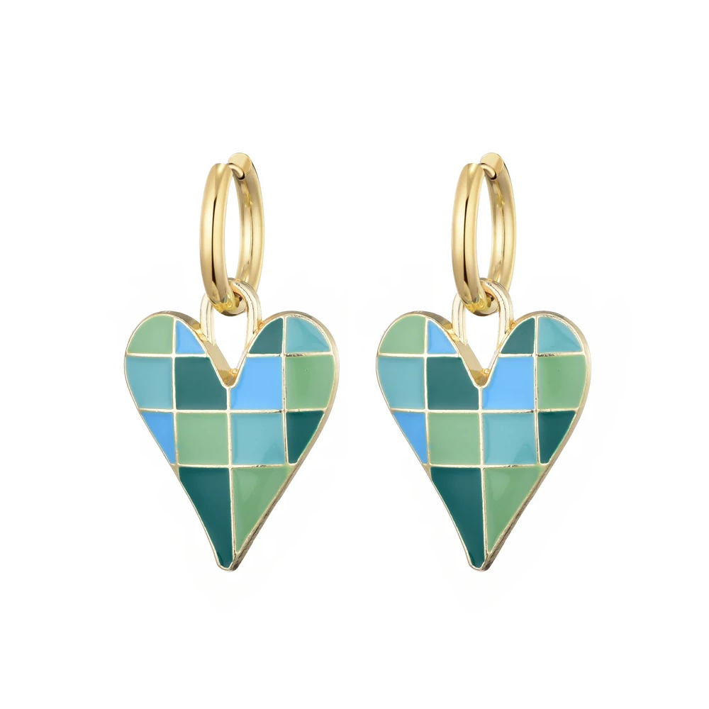 Boucles d'Oreilles Coeur Carreaux vert