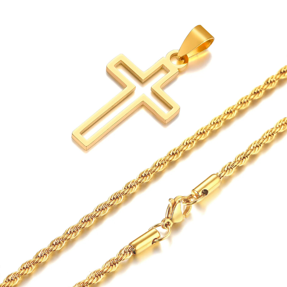 Collier Croix pendentif Homme doré