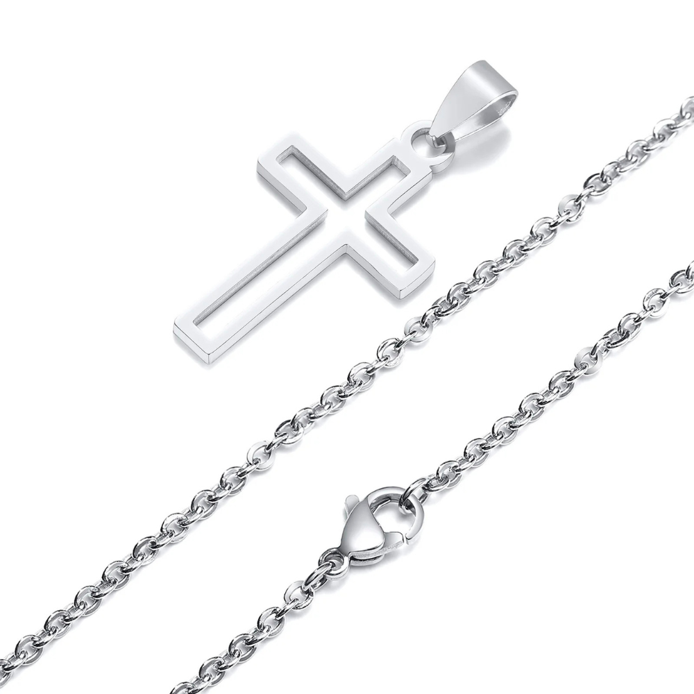 Collier Croix pendentif chaine longue argent