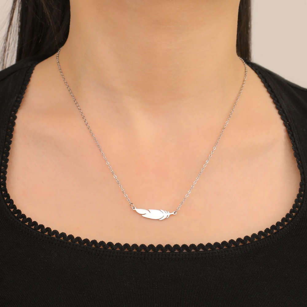 Collier Plume Femme acier