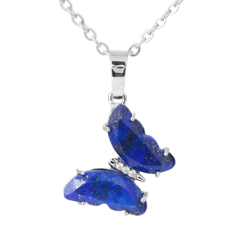 Collier Papillon Pierre argent bleu