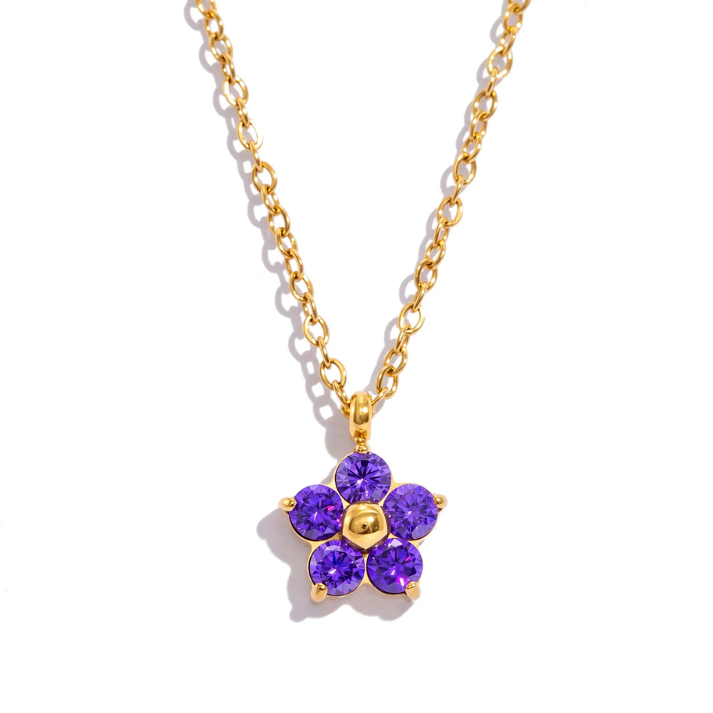 Collier petite Fleur Strass viollet