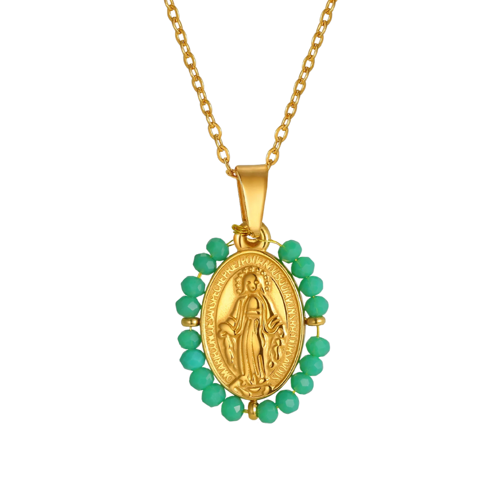 Collier Vierge Marie Perles vert
