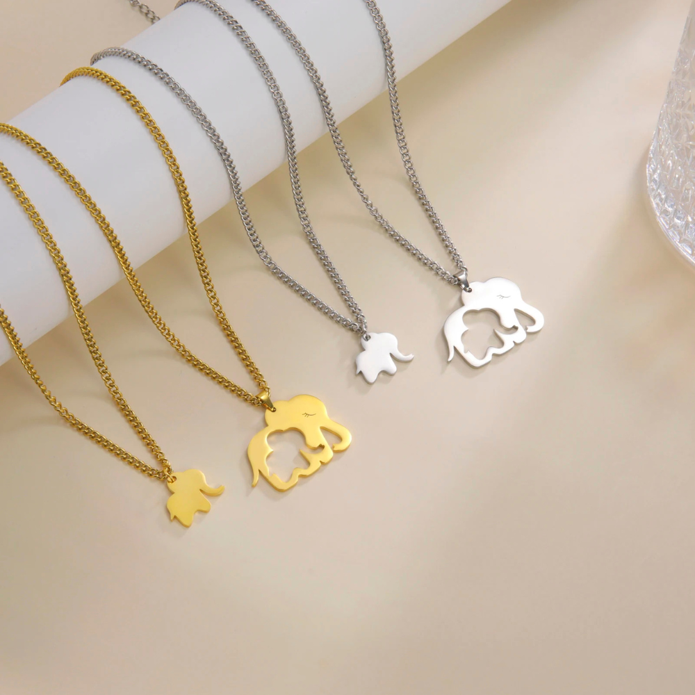 Collier Éléphant Maman Enfant pendentif