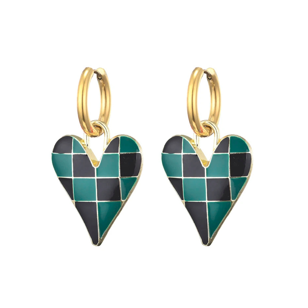 Boucles d'Oreilles Coeur Carreaux sapin