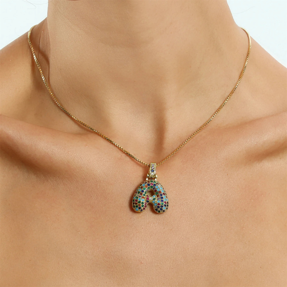 Collier Lettre Bubble Couleur strass
