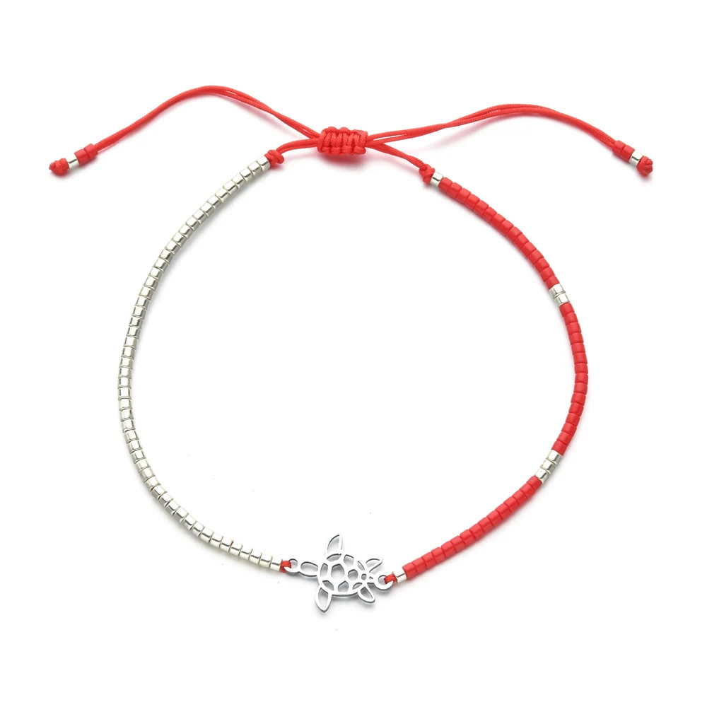 Bracelet Tortue Femme tissu rouge