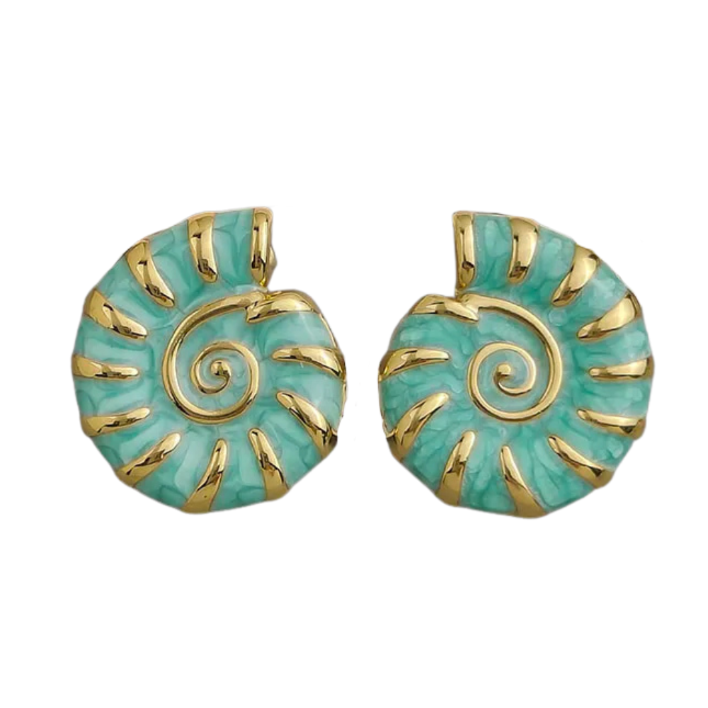 Boucles d'Oreilles Coquillage Or et bleu