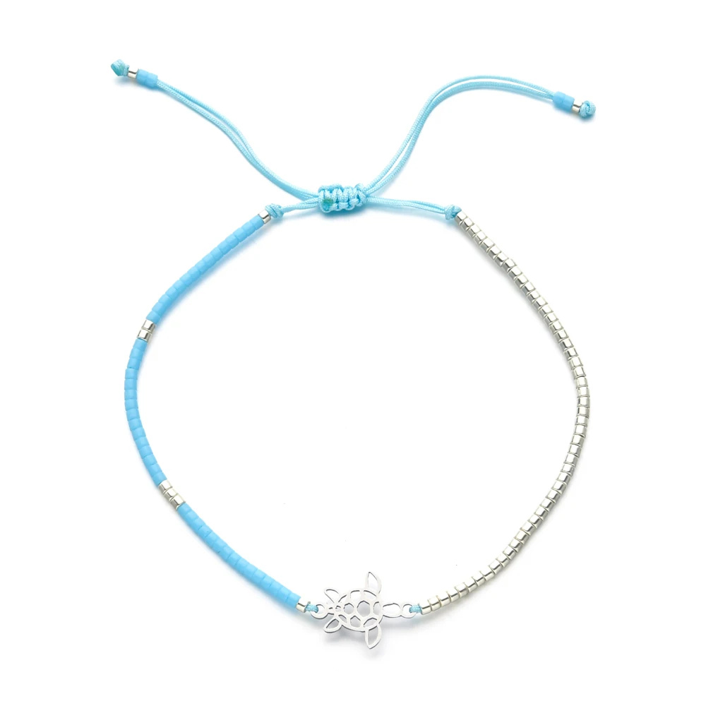 Bracelet Tortue Femme tissu turquoise