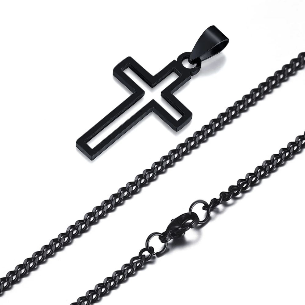 Collier Croix chaine longue noire