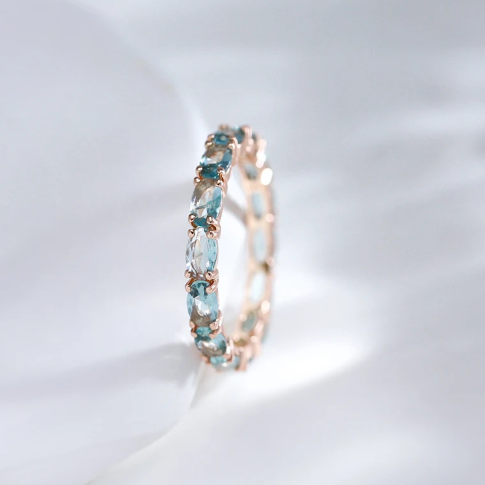 Bague Or Rose zircon Bleues acier