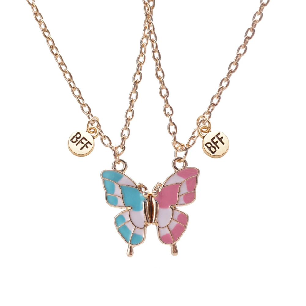 Collier Papillon BFF bleu et rose