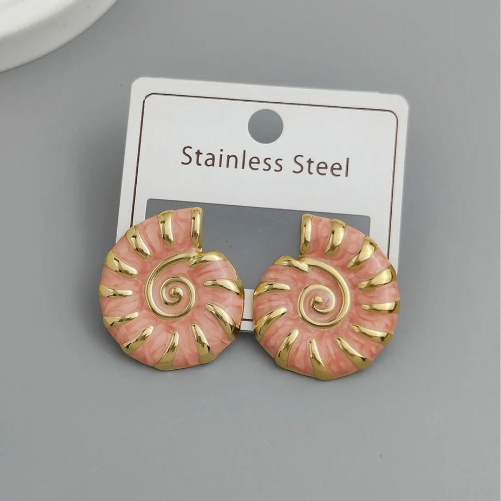 Boucles d'Oreilles Coquillage Or et Oranges