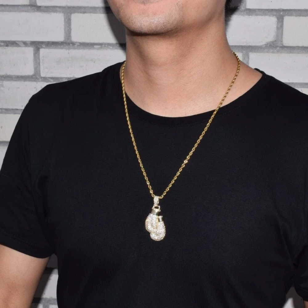 Collier Gants de Boxe Strass pendentif homme