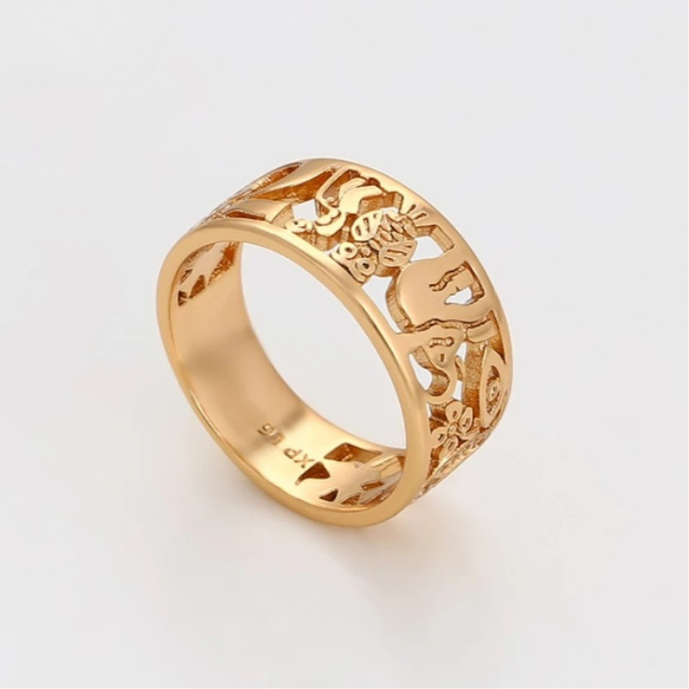 Bague Éléphant et Hibou doré