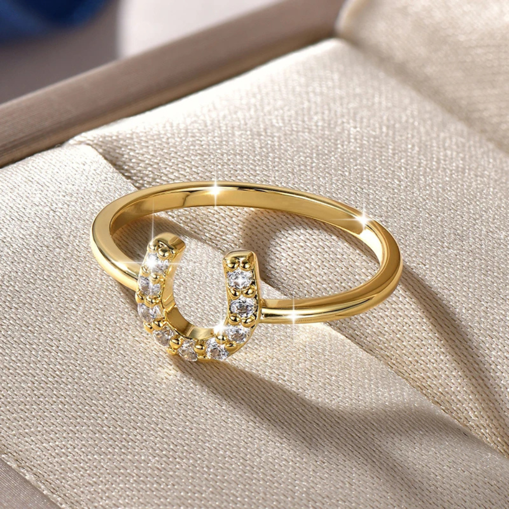 Bague Fer à Cheval Zircons acier