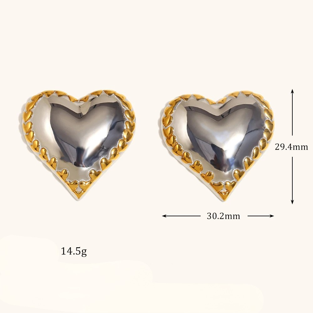 Boucles d'Oreilles Double Coeur Argent et Doré