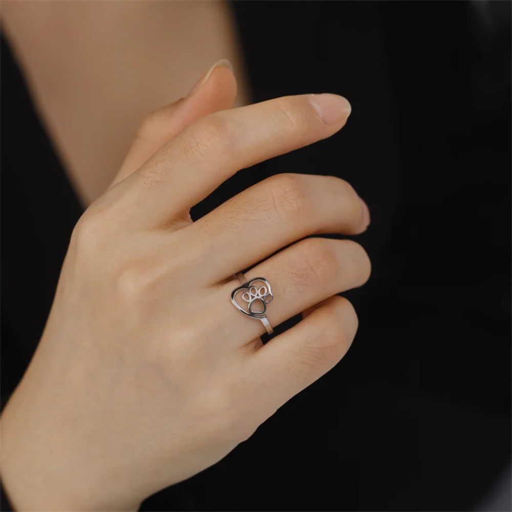 Bague Patte de Chien Coeur argenté