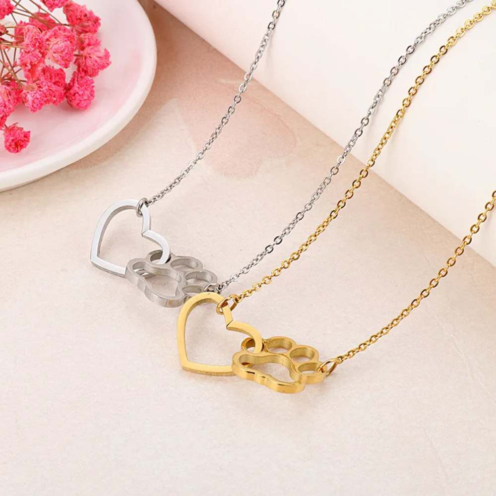 Collier Cœur et Patte de Chien or