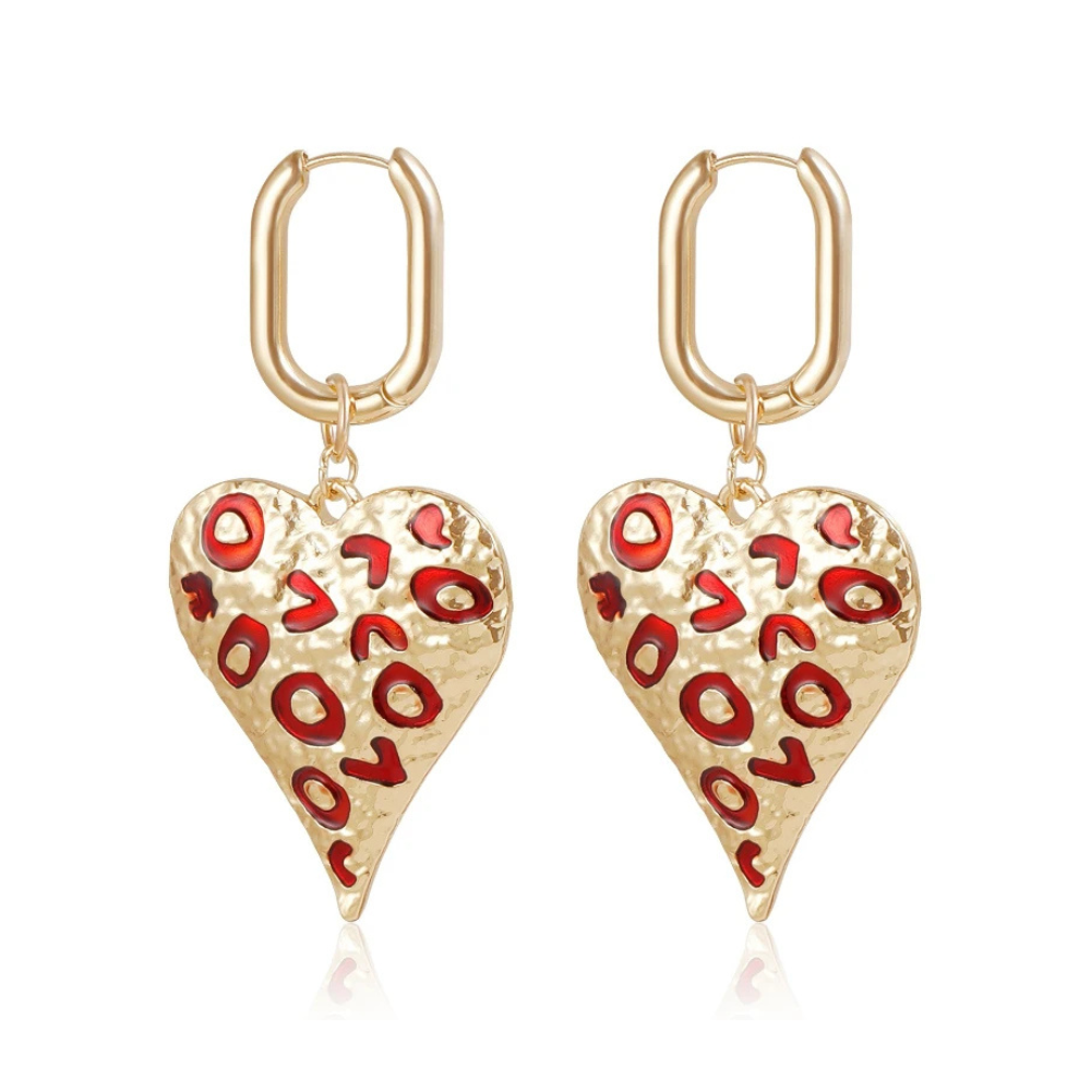 Boucles d'Oreilles Coeur Léopard rouge