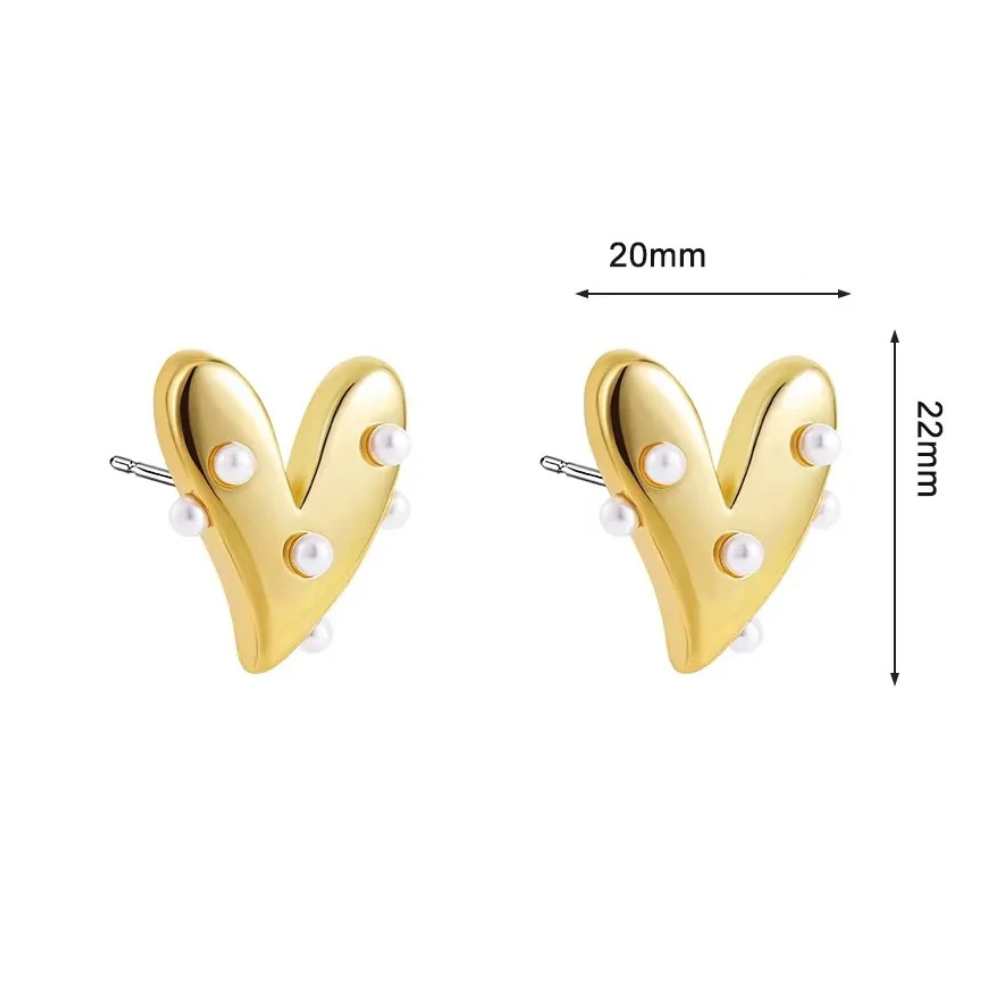 Boucles d'Oreilles Coeur Perles Blanches doré