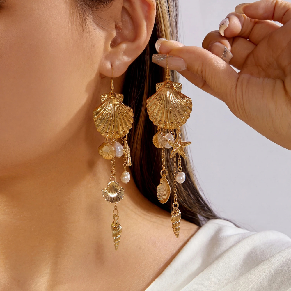 Boucles d'Oreilles Étoile de Mer Coquillage doré