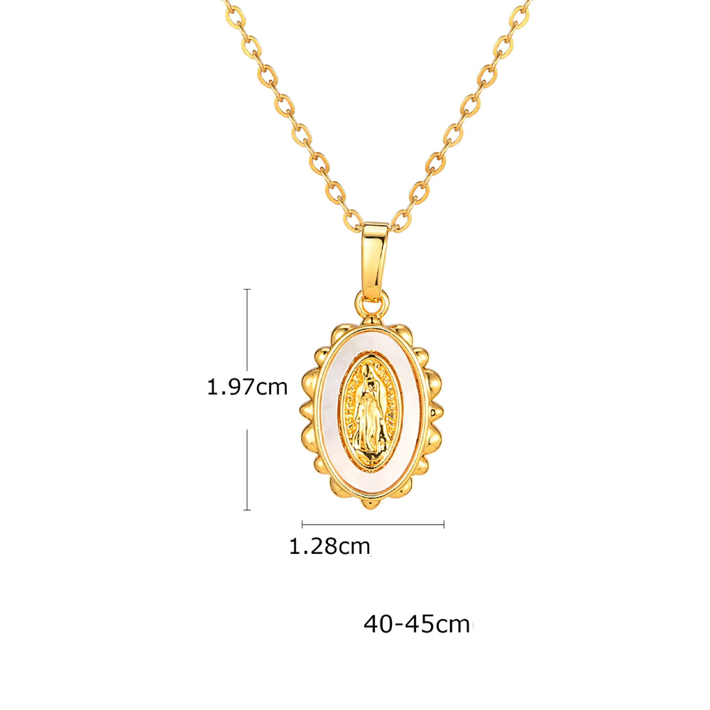 Collier Vierge Marie Blanc et Doré acier