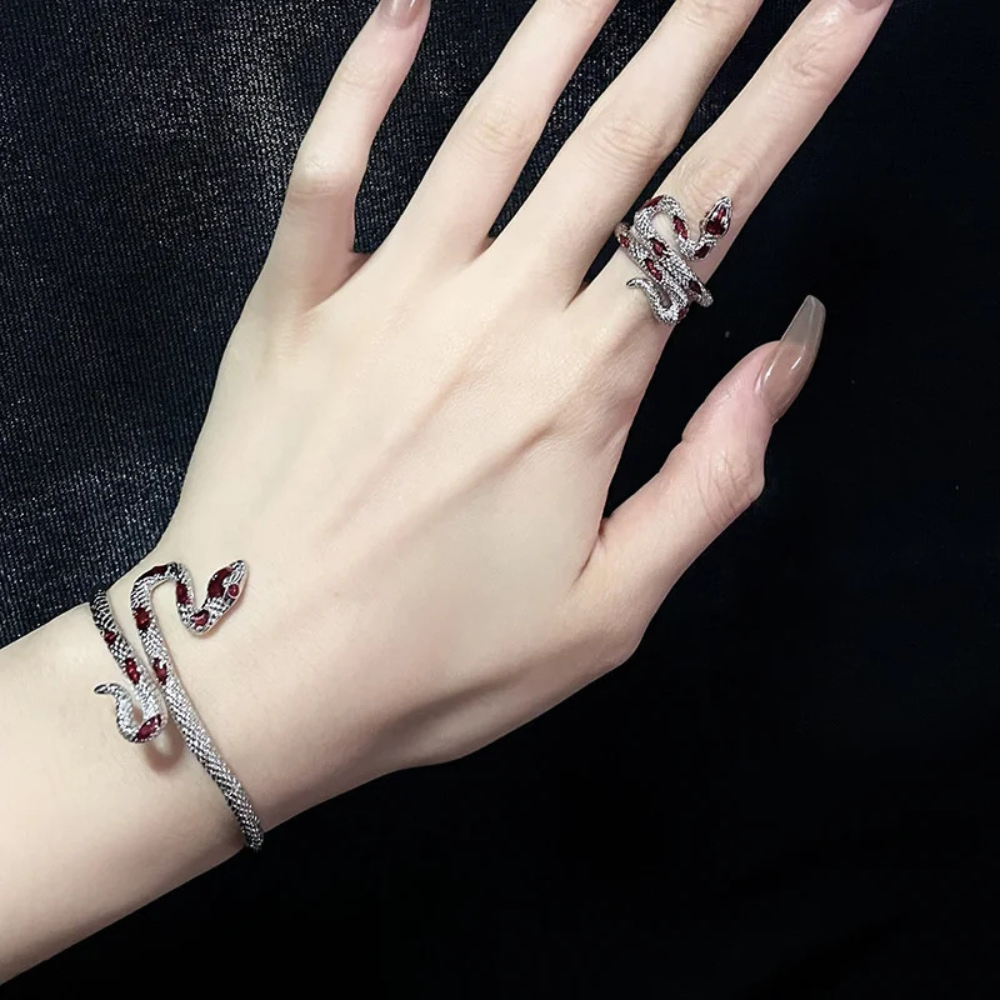Bracelet Serpent Argent et Rouge