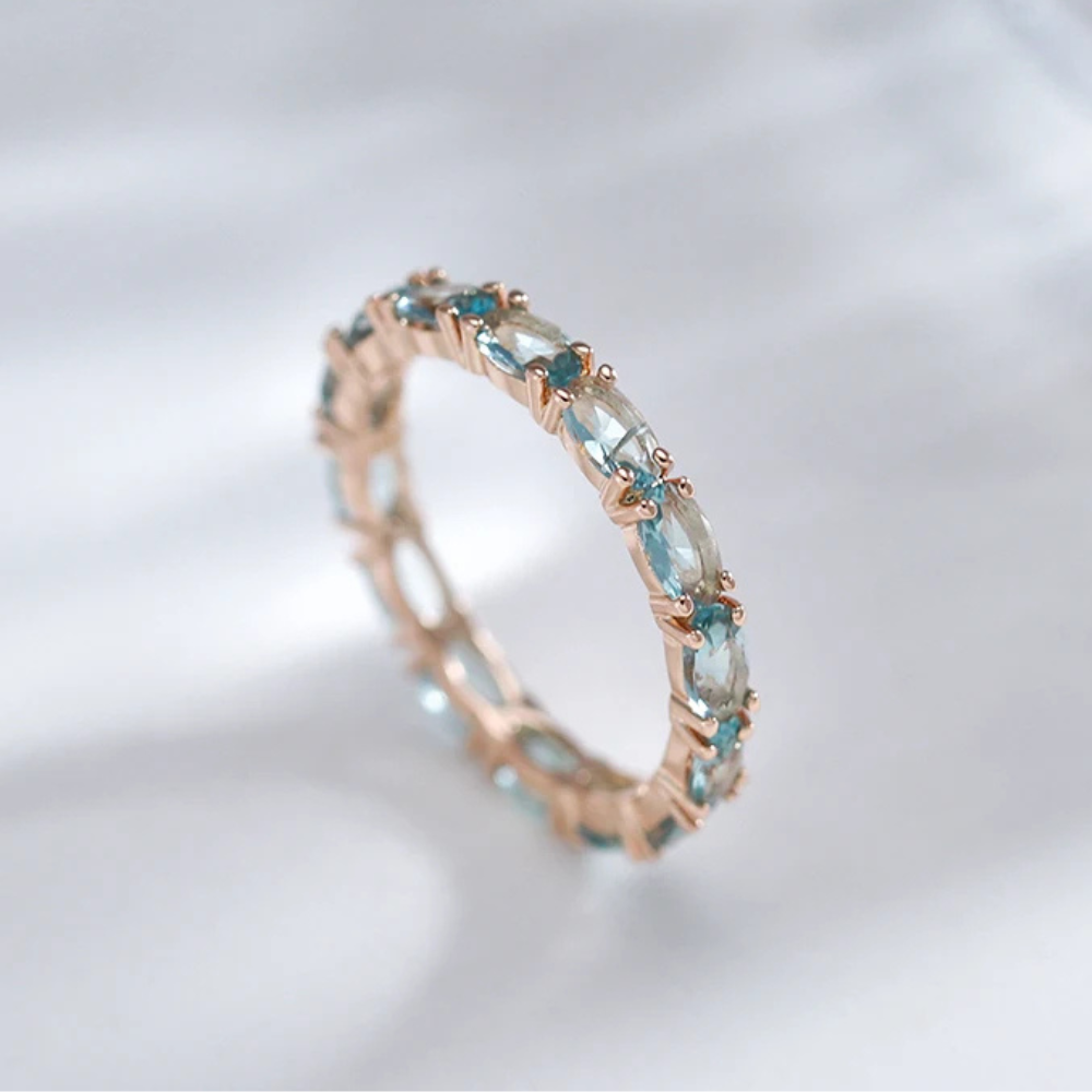 Bague Or Rose zircon Bleues