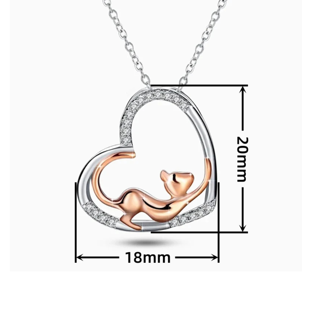 Collier Coeur et Chat Rose femme