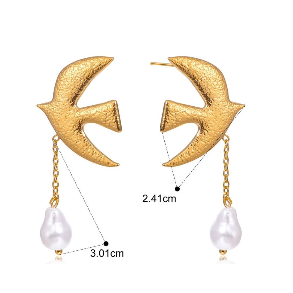 Boucles d'Oreilles Oiseaux et Perles doré