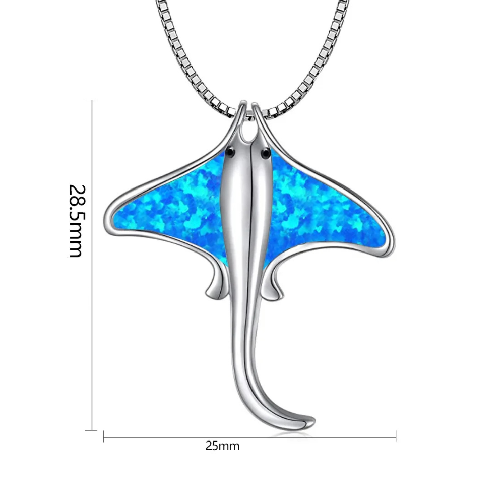 Collier Raie Manta Bleue pendentif