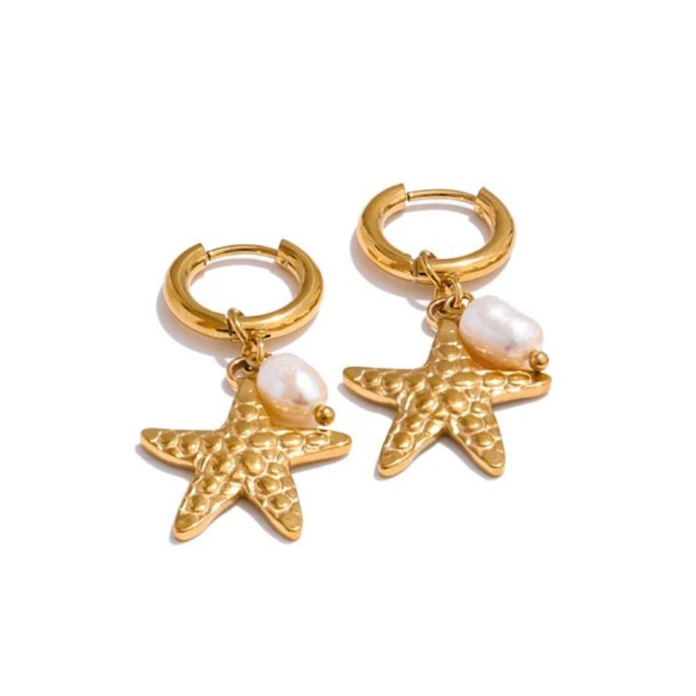 Boucles d'Oreilles Créoles Breloque Étoile de Mer doré