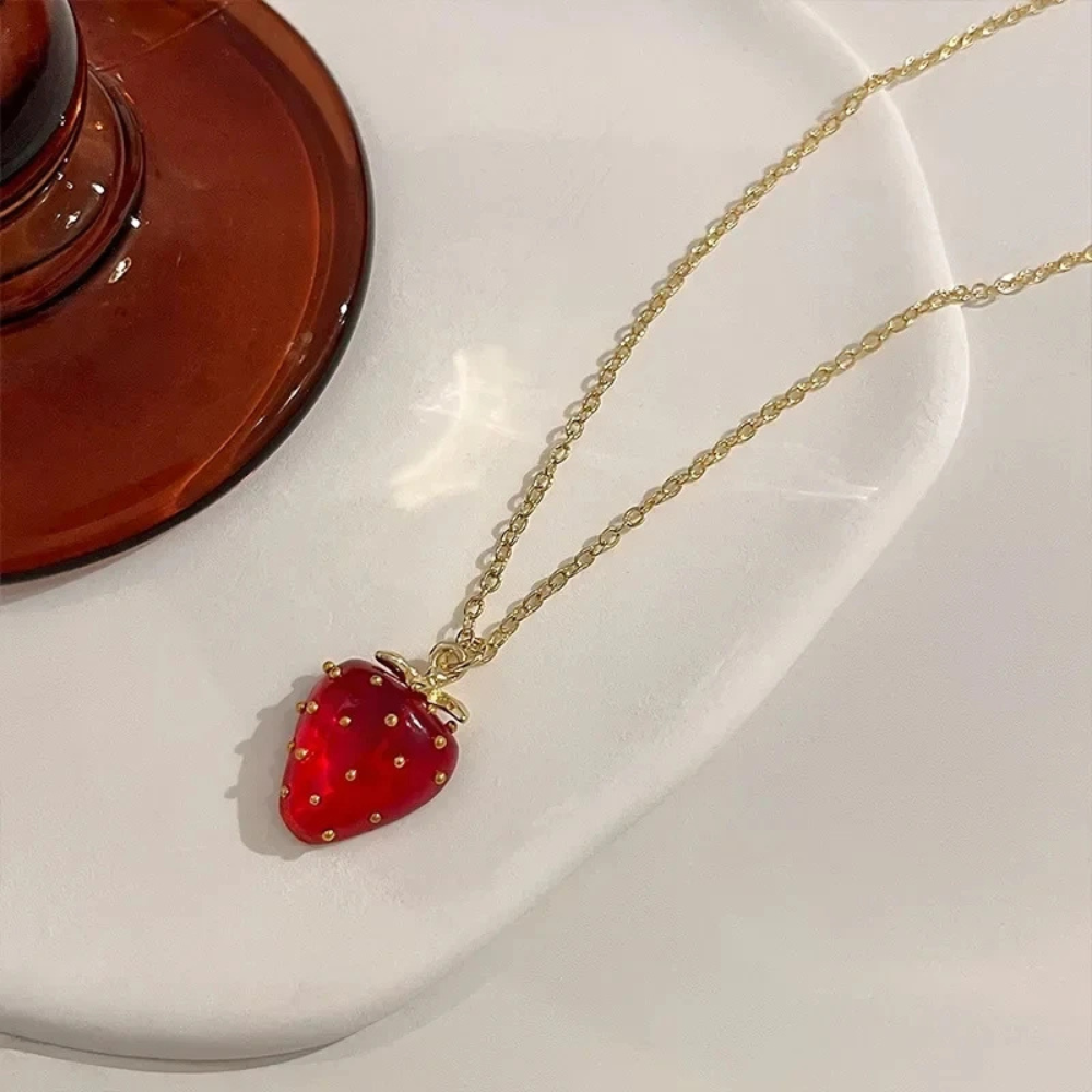 Collier Fraise Femme or