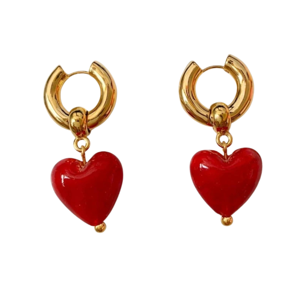 Boucles d'Oreilles Coeur Résine rouge