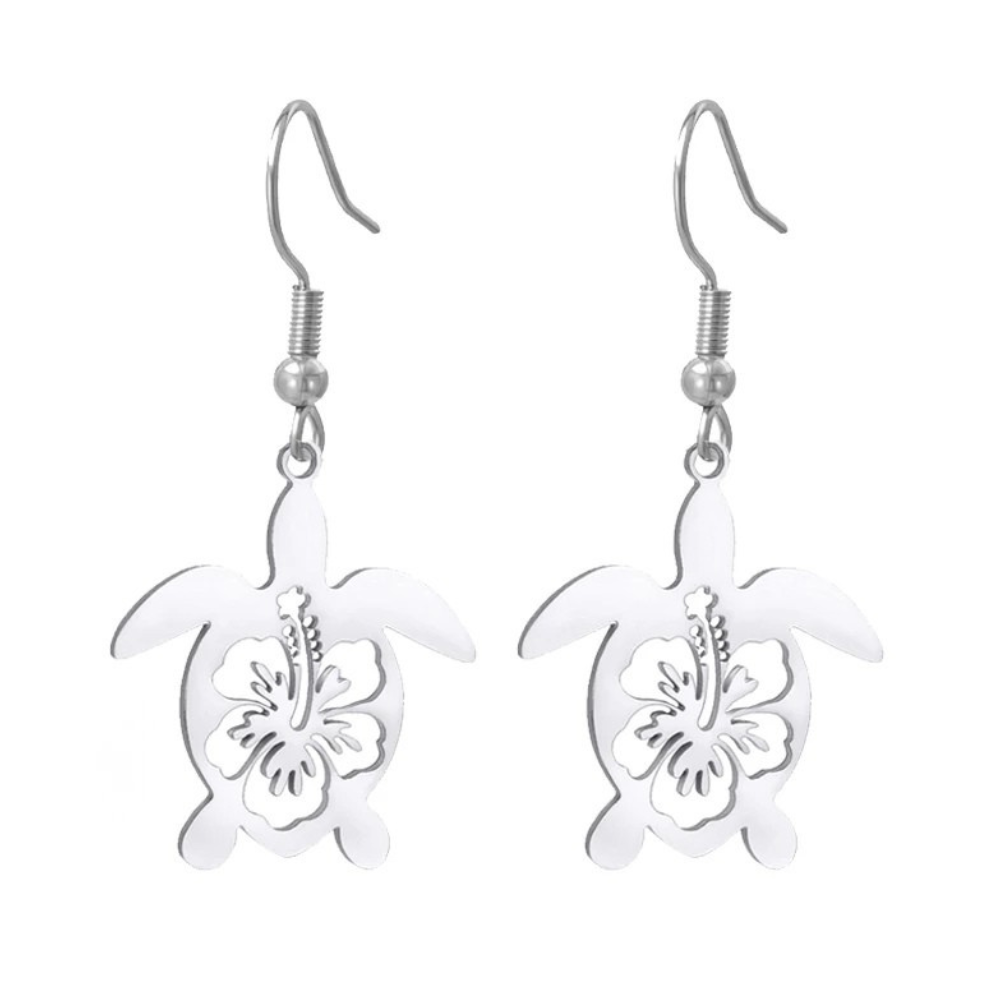 Boucles d'Oreilles Tortue Floral argent