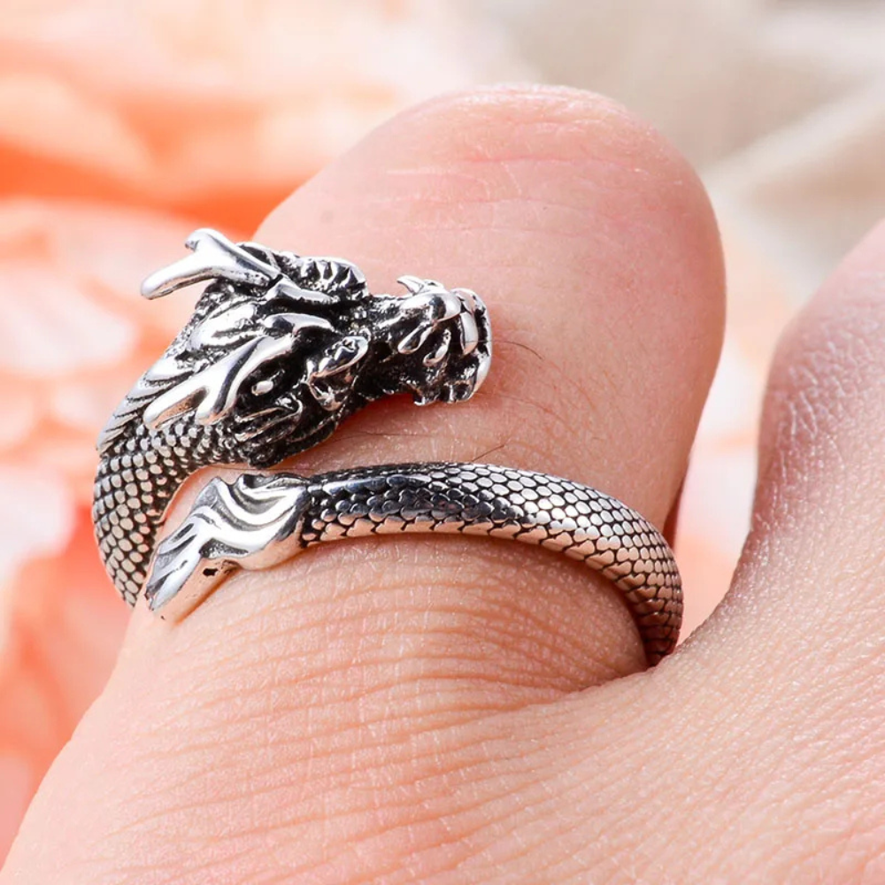 Bague tete de Dragon Chinois Argent